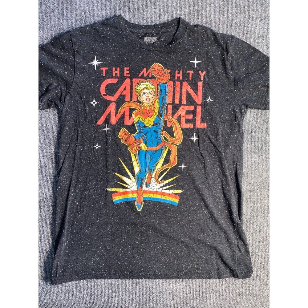 Mighty Captain Marvel Tee Shirt Men Medium Black Retrainbow Graphic Short Sleeve